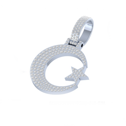 Iced-Out Half Moon & Star Moissanite Pendant Necklace | Pavé Set Diamond Crescent Pendant | Luxury Jewelry – Finora Jewelry
