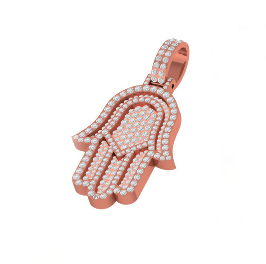 Iced-Out Hamsa Hand Moissanite Pendant Necklace | Pavé Set Diamond Hand | Luxury Jewelry – Finora Jewelry