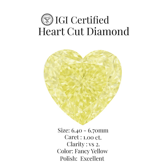 Heart Cut 1.00 Ct IGI Certified Fancy Yellow Diamond 