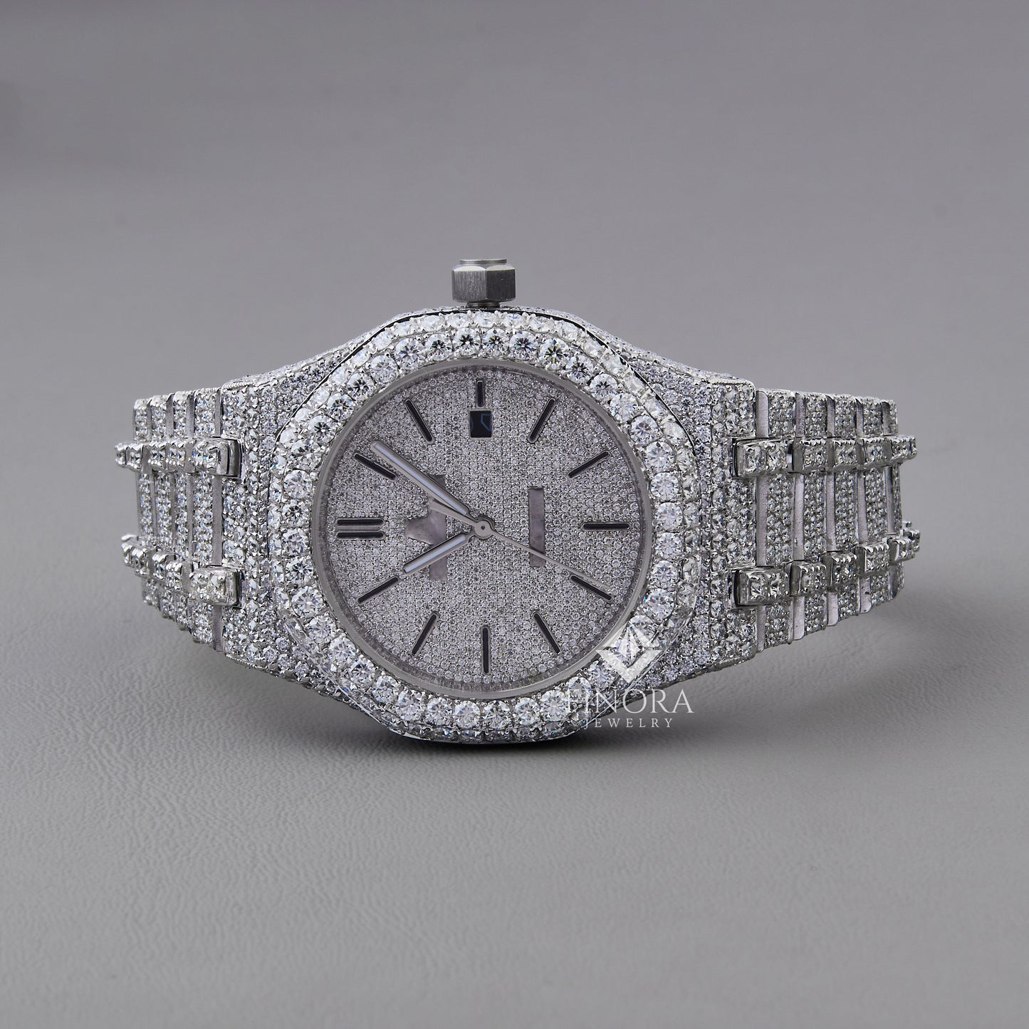 bust down moissanite watch | 41mm | silver