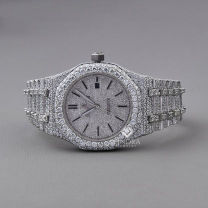 Bust Down Moissanite Watch | 41MM | Silver