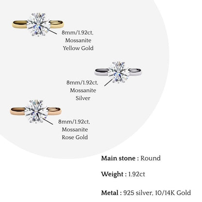 Round Brilliant Cut Moissanite Solitaire Engagement Ring – Classic Ring in 925 Silver, 10K & 14K White, Yellow, Rose Gold, or Platinum | Finora Jewelry