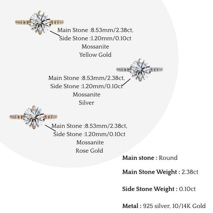 Round Cut Moissanite Engagement Ring – 2.38 CT Center – Pavé Band – 925 Silver / 10K & 14K Gold / Platinum | Finora Jewelry