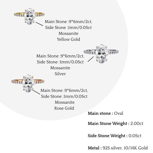 Oval Cut Moissanite Engagement Ring – Pavé Band – 925 Silver / 10K / 14K Gold / Platinum