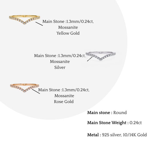 V-Cut Diamond Chevron Wedding Band – Sleek Contour Stackable Ring in 925 Silver, 10K/14K Rose, White & Yellow Gold, or Platinum – Finora Modern Sparkle for Her