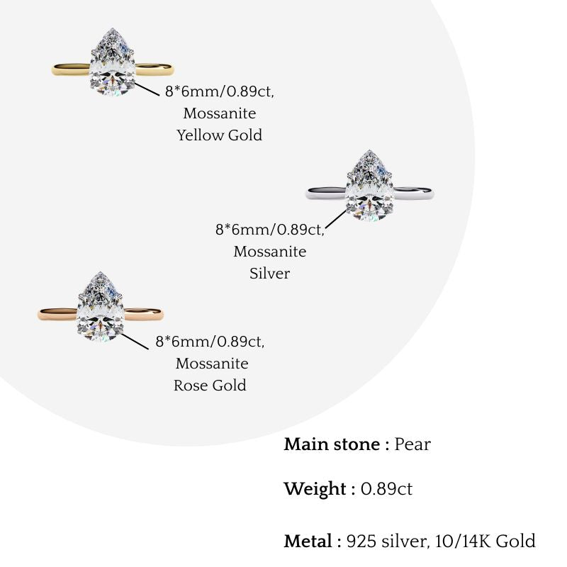 pear cut moissanite solitaire engagement ring – teardrop promise ring for her – 925 silver / 10k & 14k gold / rose, yellow, white gold / platinum | finora jewelry