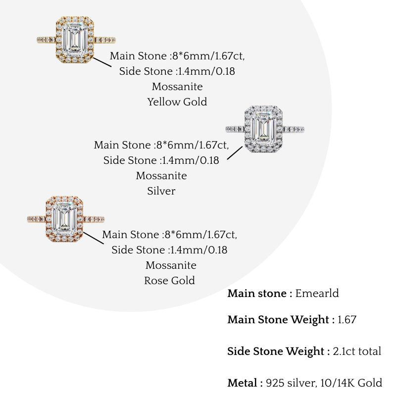 emerald cut halo ring with diamond accents by finora jewelry