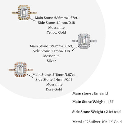 Emerald Cut Halo Ring with Diamond Accents by Finora Jewelry