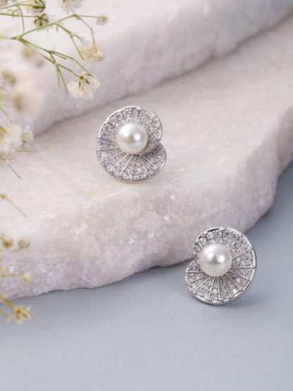 Spiral Shell Pearl  Earrings