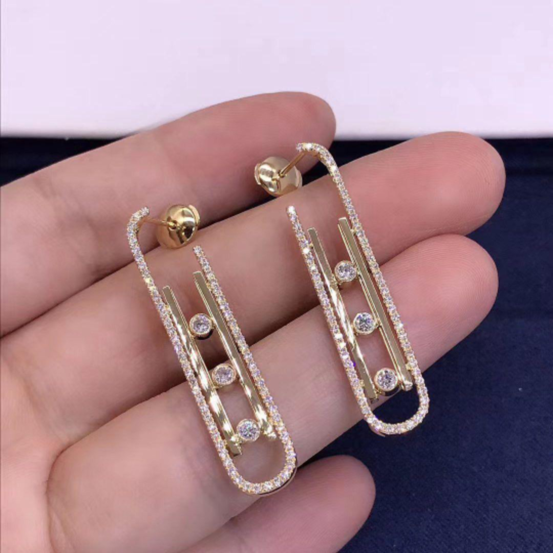 gold floating diamond paperclip earrings