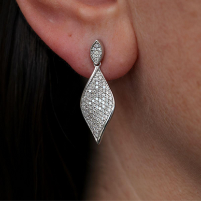 925 Sterling Silver Marquise-Shape Pave Drop Earrings