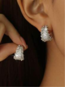 luxury c-shape floral cubic zirconia stud earrings