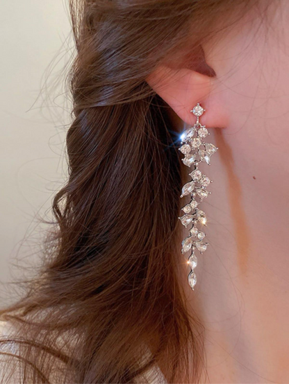 Crystal Vine Leaf Statement Drop Earrings