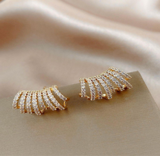 Yellow Gold Multi Row Ear Cuff Stud Earrings