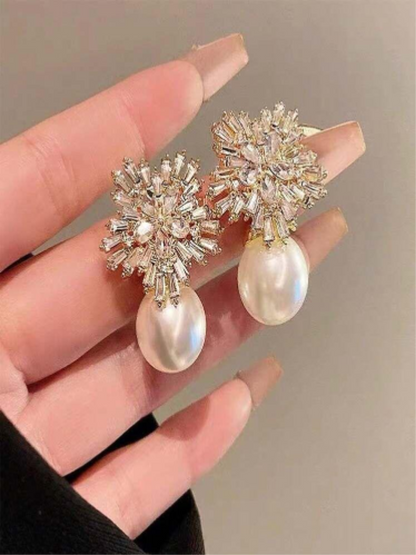 Crystal Burst and Lustrous Pearl Drop Earrings
