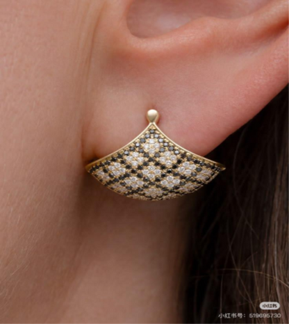 Fan-Shaped Pave Diamond Stud Earrings