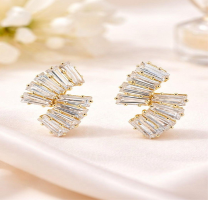 Fan-Shaped Baguette Crystal Statement Studs