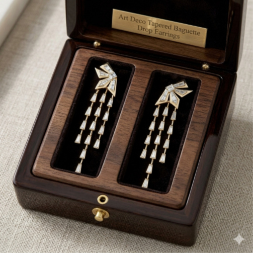 Art Deco Tapered Baguette Crystal Drop Earrings