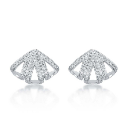 Fan-Shaped Pavé Crystal Stud Earrings