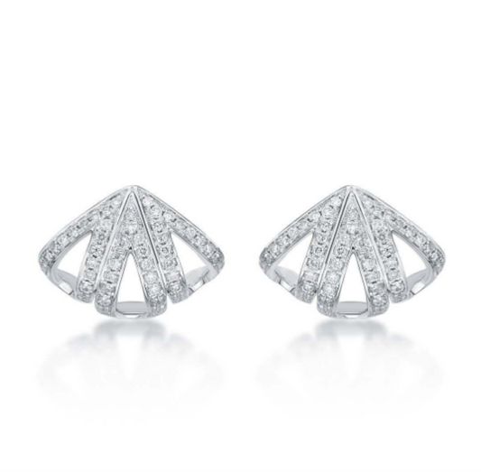 Fan-Shaped Pavé Crystal Stud Earrings
