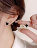 Gold-Tone Black Clover & Star Mismatched Ear Cuff Earrings
