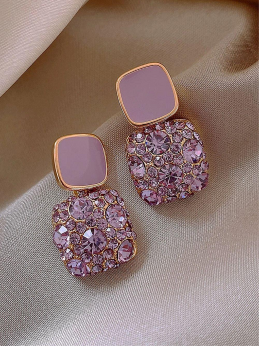 Lavender Enamel & Purple Crystal Cluster Statement Stud Earrings