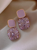 Lavender Enamel & Purple Crystal Cluster Statement Stud Earrings