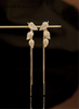 Gold-Tone Pave Leaf Tassel Drop Earrings
