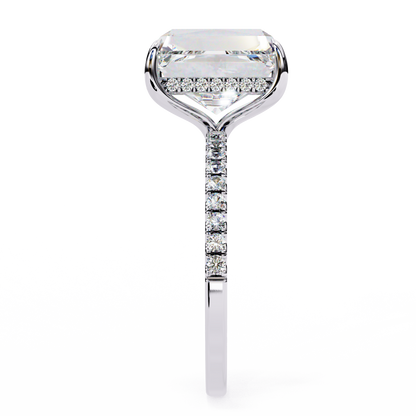 Emerald Cut Moissanite Solitaire Engagement Ring with Pavé Band in White/Yellow/Rose Gold – Finora Jewelry Design