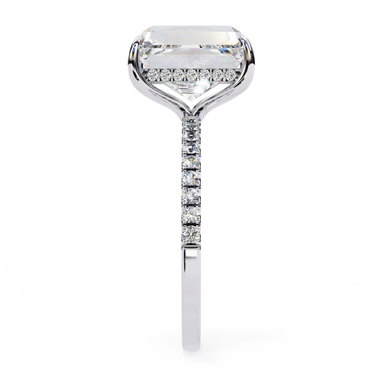 Emerald Cut Moissanite Solitaire Engagement Ring with Pavé Band in White/Yellow/Rose Gold – Finora Jewelry Design
