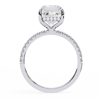 Emerald Cut Moissanite Solitaire Engagement Ring with Pavé Band in White/Yellow/Rose Gold – Finora Jewelry Design
