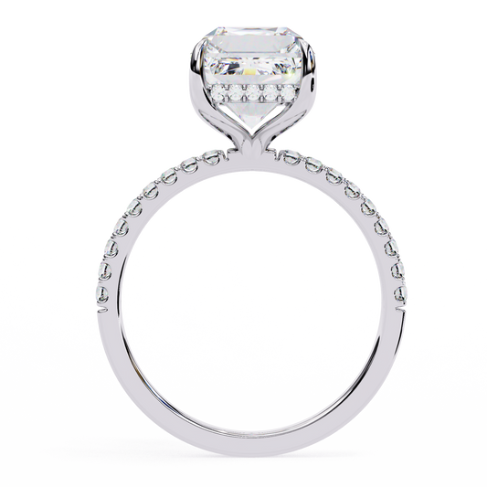 Emerald Cut Moissanite Solitaire Engagement Ring with Pavé Band in White/Yellow/Rose Gold – Finora Jewelry Design
