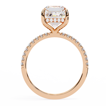 Emerald Cut Moissanite Solitaire Engagement Ring with Pavé Band in White/Yellow/Rose Gold – Finora Jewelry Design