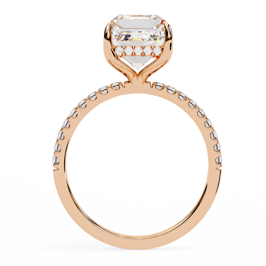 Emerald Cut Moissanite Solitaire Engagement Ring with Pavé Band in White/Yellow/Rose Gold – Finora Jewelry Design