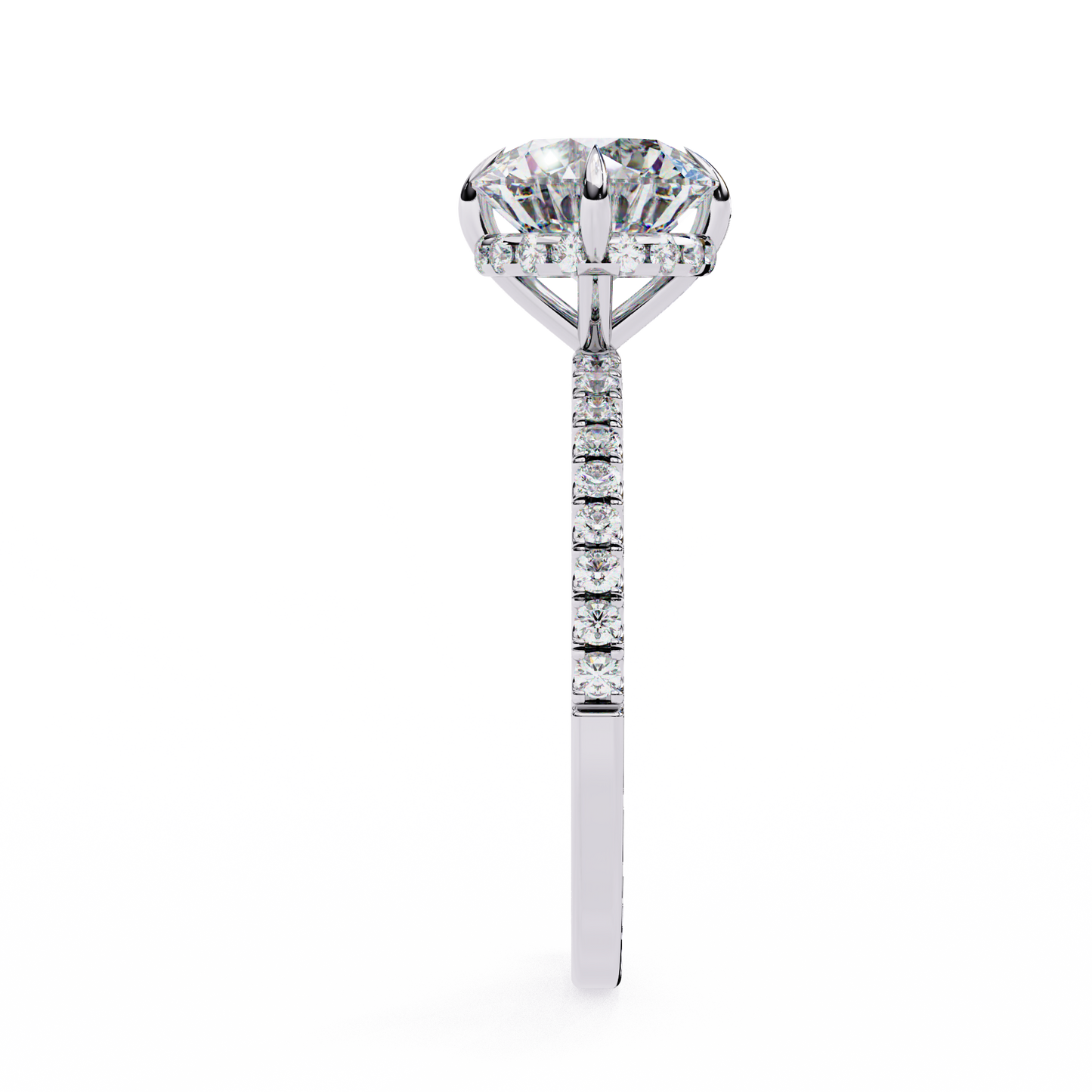 round cut moissanite engagement ring – 2.38 ct center – pavé band – 925 silver / 10k & 14k gold / platinum | finora jewelry