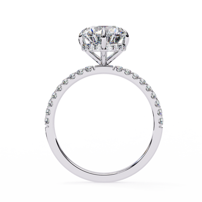 Round Cut Moissanite Engagement Ring – 2.38 CT Center – Pavé Band – 925 Silver / 10K & 14K Gold / Platinum | Finora Jewelry