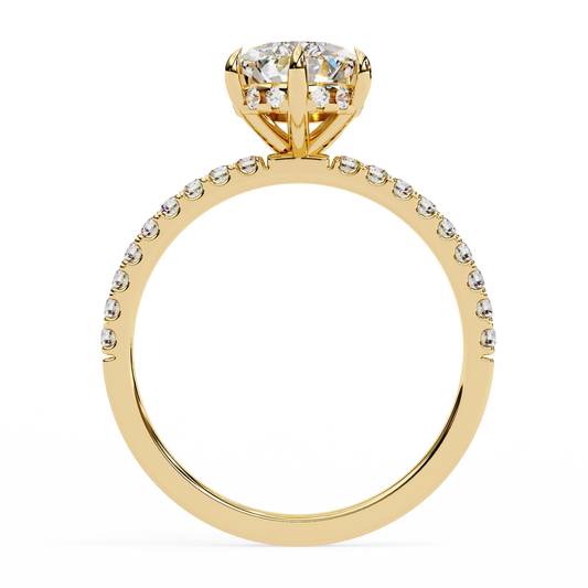 Pear Cut Moissanite Engagement Ring – Pavé Band – 925 Silver / 10K & 14K Gold / Platinum | Finora Jewelry