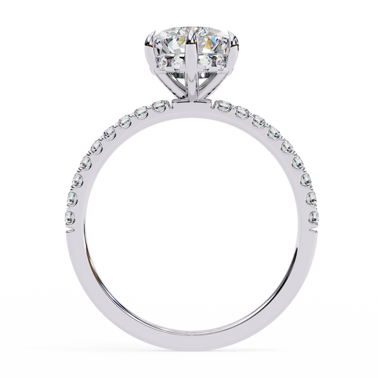 Pear Cut Moissanite Engagement Ring – Pavé Band – 925 Silver / 10K & 14K Gold / Platinum | Finora Jewelry