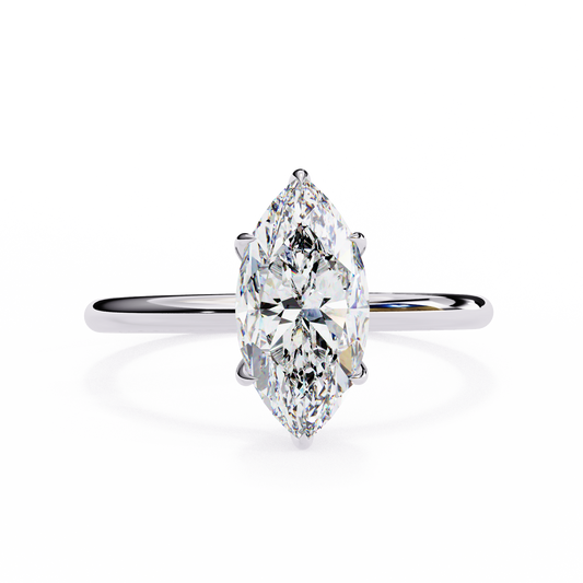 Marquise Cut Moissanite Solitaire Engagement Ring – Sleek Design in 925 Silver, 10K & 14K White, Yellow, Rose Gold, or Platinum | Finora Jewelry