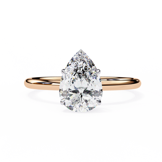 Pear Shaped Moissanite Solitaire Engagement Ring – Elegant Teardrop Design in 925 Silver, 10K & 14K Gold, or Platinum | Finora Jewelry