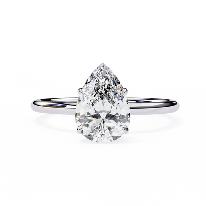 Pear Shaped Moissanite Solitaire Engagement Ring – Elegant Teardrop Design in 925 Silver, 10K & 14K Gold, or Platinum | Finora Jewelry