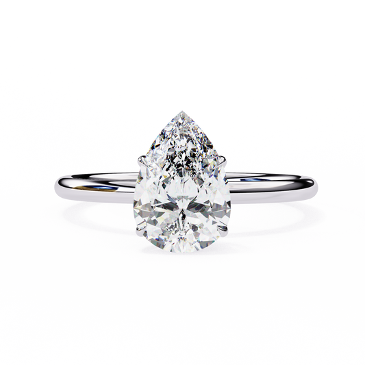 Pear Shaped Moissanite Solitaire Engagement Ring – Elegant Teardrop Design in 925 Silver, 10K & 14K Gold, or Platinum | Finora Jewelry