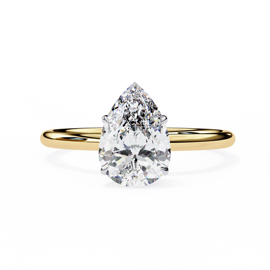 Pear Shaped Moissanite Solitaire Engagement Ring – Elegant Teardrop Design in 925 Silver, 10K & 14K Gold, or Platinum | Finora Jewelry
