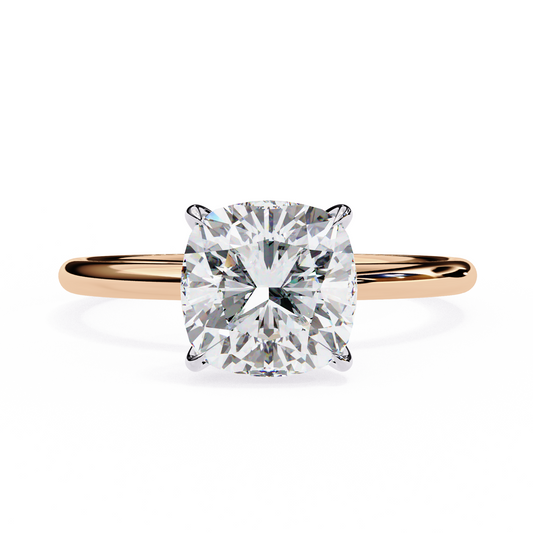 Cushion Cut Moissanite Solitaire Engagement Ring – Elegant 4-Prong Setting in White Gold, Yellow Gold, Rose Gold, or Platinum | Finora Jewelry