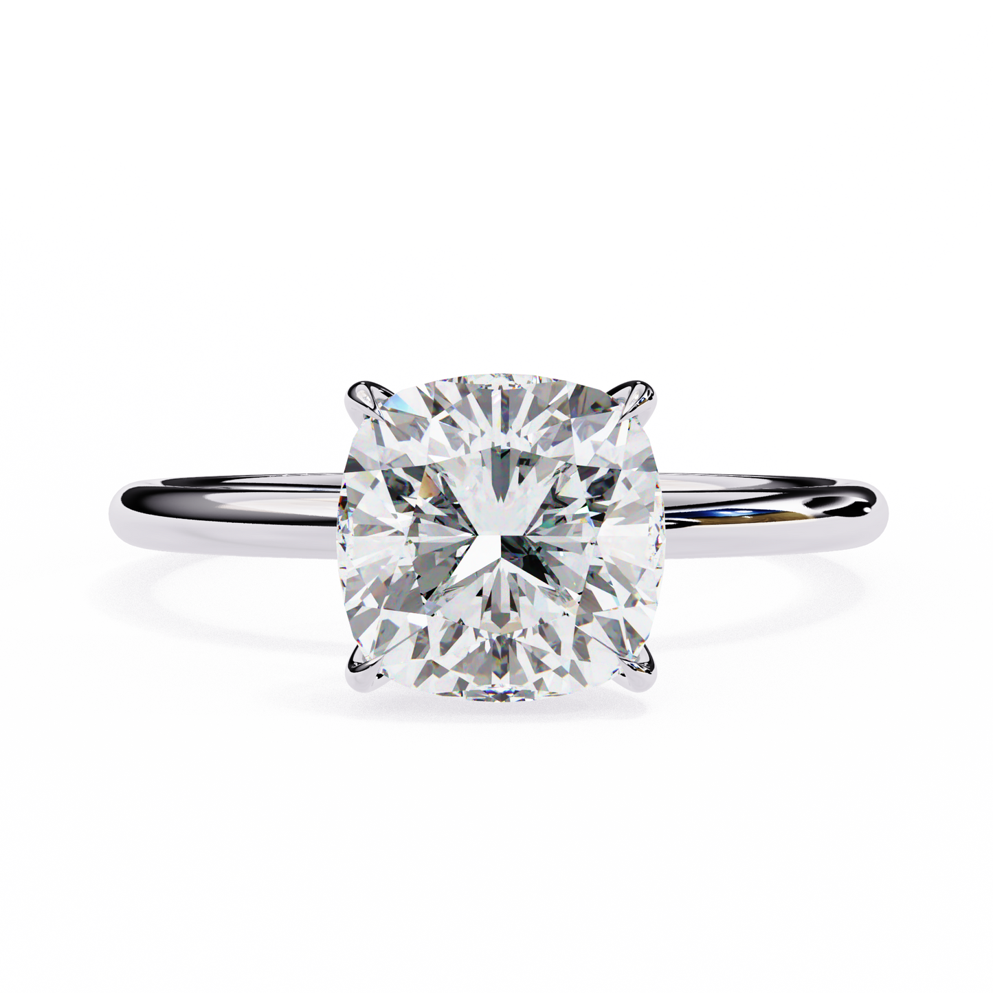 cushion cut moissanite solitaire engagement ring – elegant 4-prong setting in white gold, yellow gold, rose gold, or platinum | finora jewelry