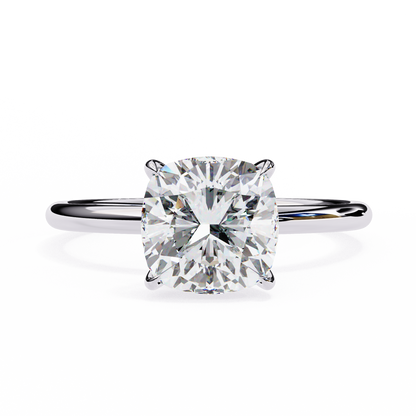 Cushion Cut Moissanite Solitaire Engagement Ring – Elegant 4-Prong Setting in White Gold, Yellow Gold, Rose Gold, or Platinum | Finora Jewelry
