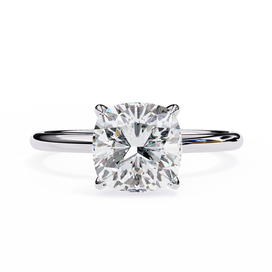 Cushion Cut Moissanite Solitaire Engagement Ring – Elegant 4-Prong Setting in White Gold, Yellow Gold, Rose Gold, or Platinum | Finora Jewelry