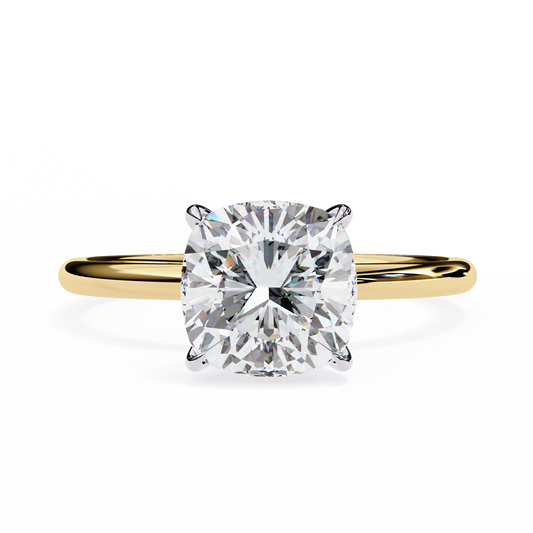 Cushion Cut Moissanite Solitaire Engagement Ring – Elegant 4-Prong Setting in White Gold, Yellow Gold, Rose Gold, or Platinum | Finora Jewelry