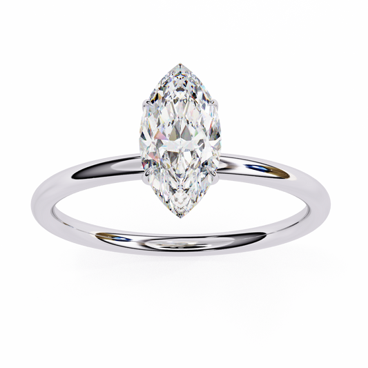 Marquise Cut Moissanite Solitaire Engagement Ring – Sleek Design in 925 Silver, 10K & 14K White, Yellow, Rose Gold, or Platinum | Finora Jewelry