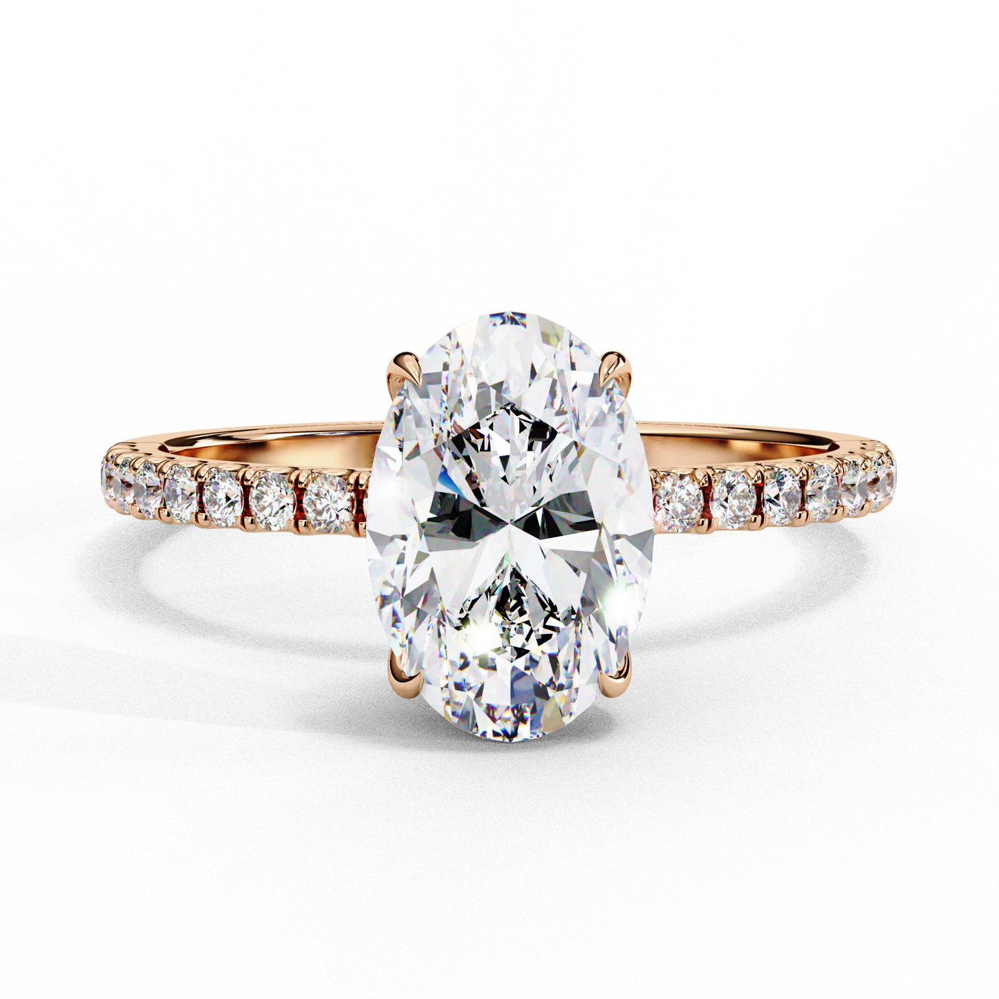 oval cut moissanite engagement ring – pavé band – 925 silver / 10k / 14k gold / platinum